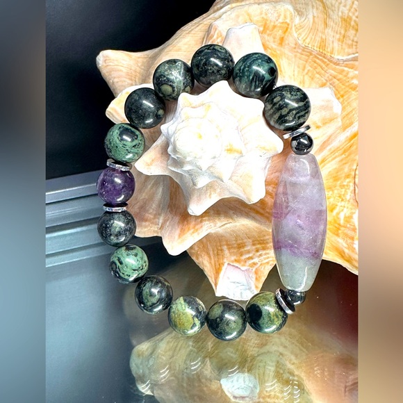 KAMBABA + FLUORITE NATURAL STONES BRACELET size 7.5” - Picture 1 of 11
